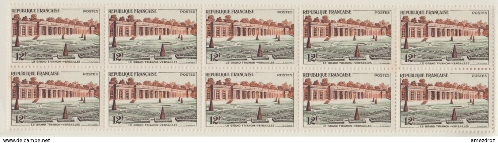 France 1956 N° 1059 NHM Le Grand Trianon Versailles Bloc De Dix  (E16) - Ongebruikt