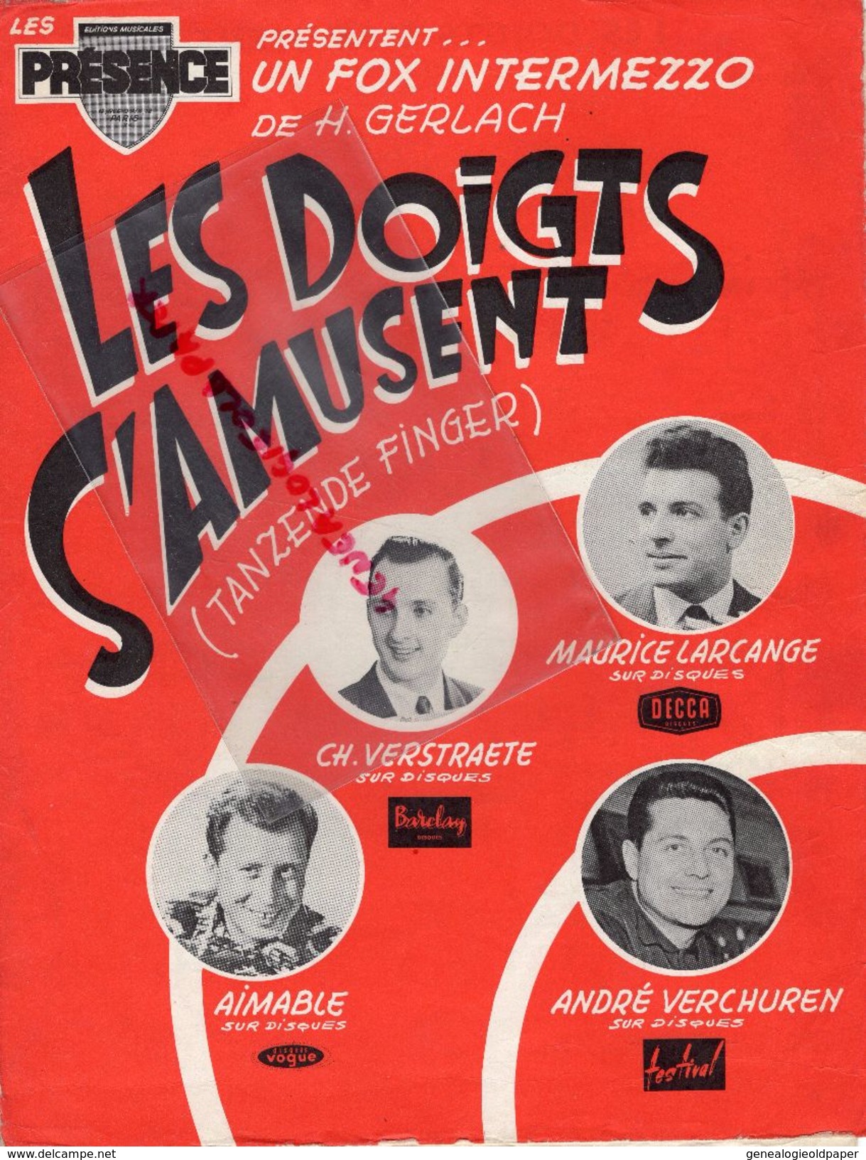 PARTITION MUSIQUE-LES DOIGTS S' AMUSENT-TANZENDE FINGER-FOX-H. GERLACH-MAURICE LARCANGE-VERSTRAETE-AIMABLE-VERCHUREN - Scores & Partitions