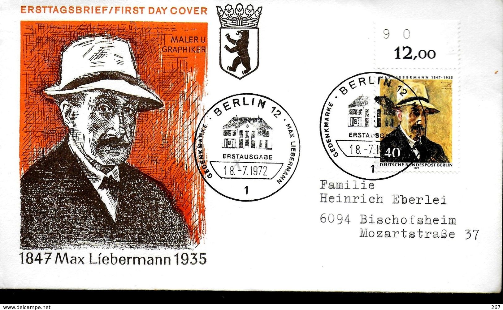 ALLEMAGNE  BERLIN  FDC 1972 Tableaux Max Liebermann - Autres & Non Classés