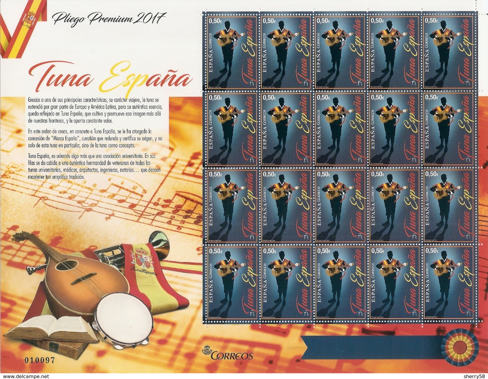 2017-ED. 5175 SERIE COMPLETA EN PLIEGO PREMIUM -  LA TUNA. Agrupación Musical Estudiantil-NUEVO - Fogli Completi