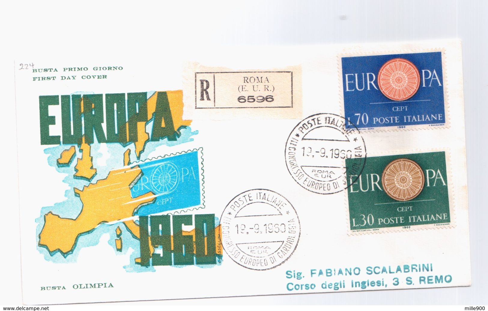 FDC OLIMPIA - ITALIA 1960 - EUROPA - RACCOMANDATA - FDC