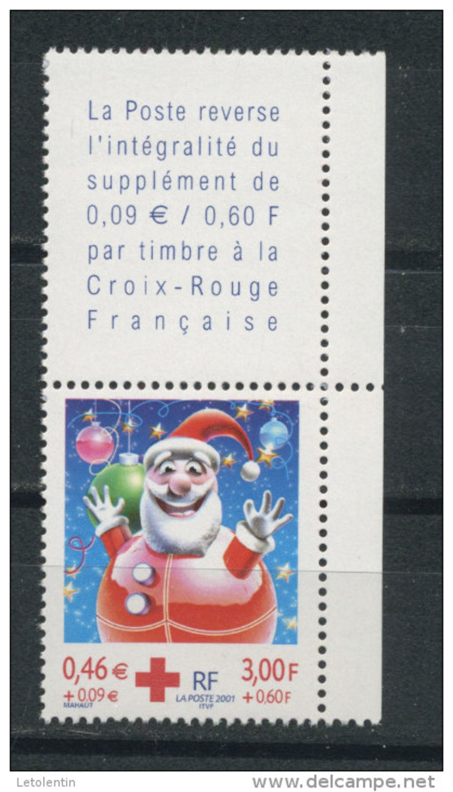 FRANCE - CROIX ROUGE 2001-  TIMBRE POSTE DE CARNET TENANT À VIGNETTE (13 1/2 X 13)-  N° Yvert  3436a** - Ungebraucht