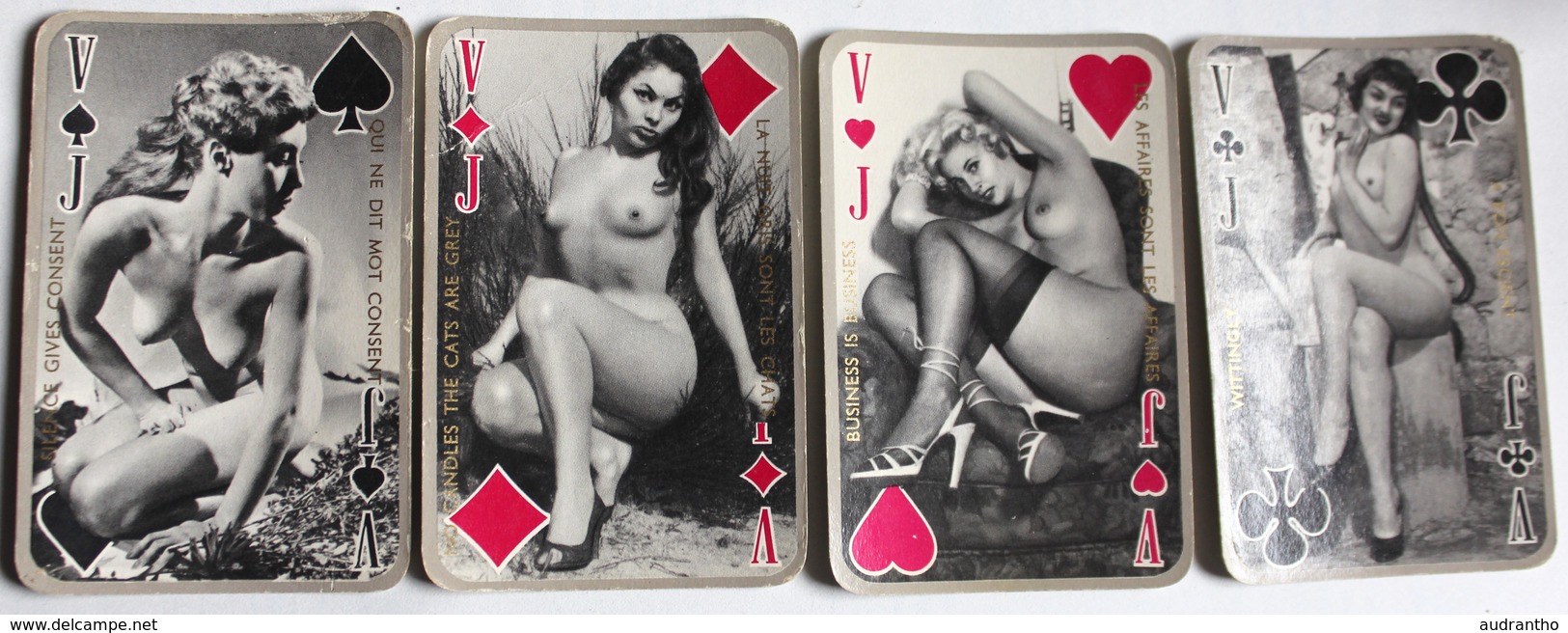 4 Cartes à Jouer érotique Vintage Carré De Valet Pin Up Nue Femme Années 60-70 - Autres & Non Classés