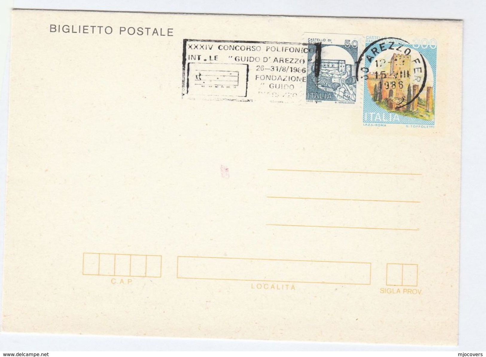 1986 POLYPHONIC COMPETITION EVENT COVER Slogan AREZZO Italy Uprated Postal Stationery Letttersheet Music Stamps - Stamped Stationery