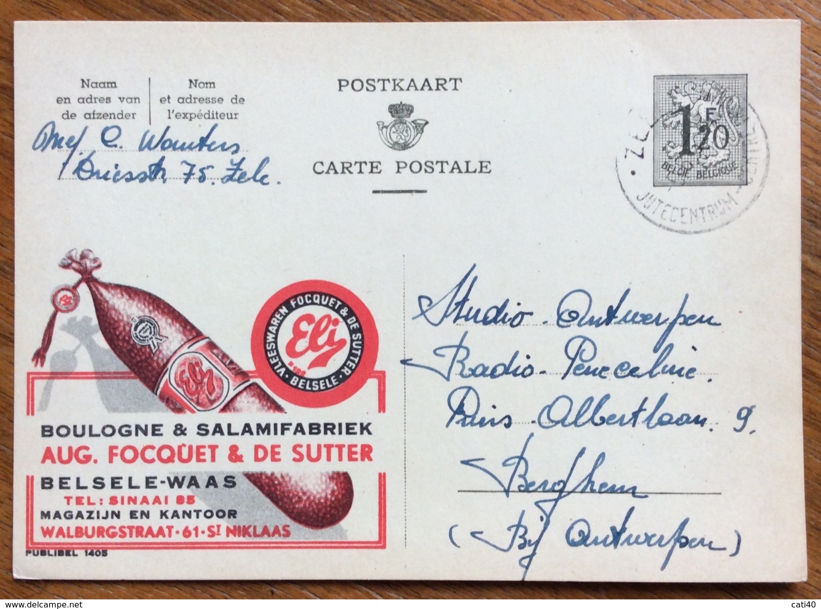 ALIMENTARI SALUMI MORTADELLA  BOLOGNA  ELI  BOULOGNE & SALAMIFABBRIEK  BELGIO BELGIQUE INTERO POSTALE PUBBLICITARIO 1954 - Alimentazione