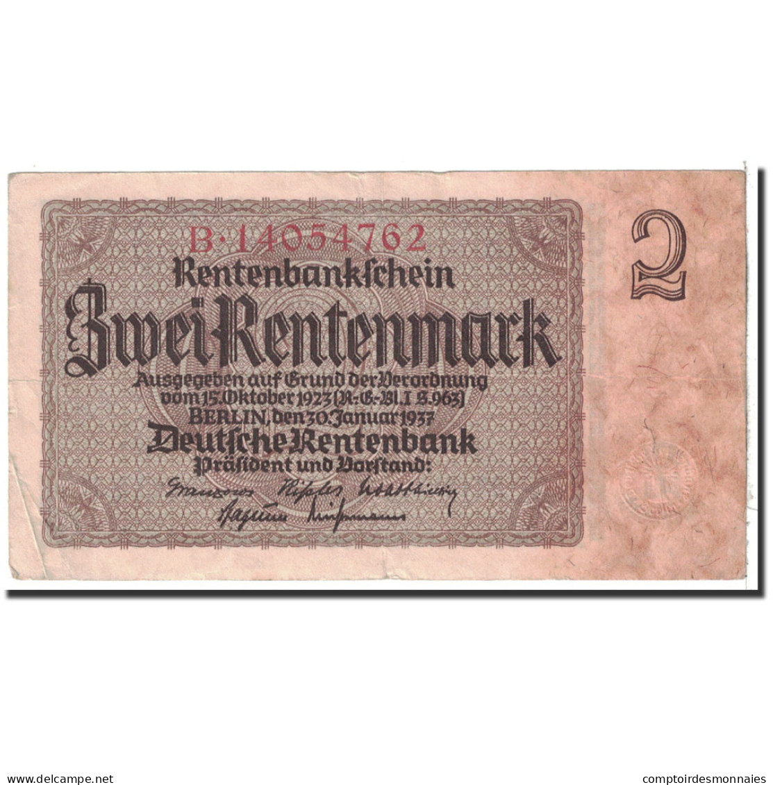 Billet, Allemagne, 2 Rentenmark, 1937, 1937-01-30, KM:174b, TTB - 2 Rentenmark