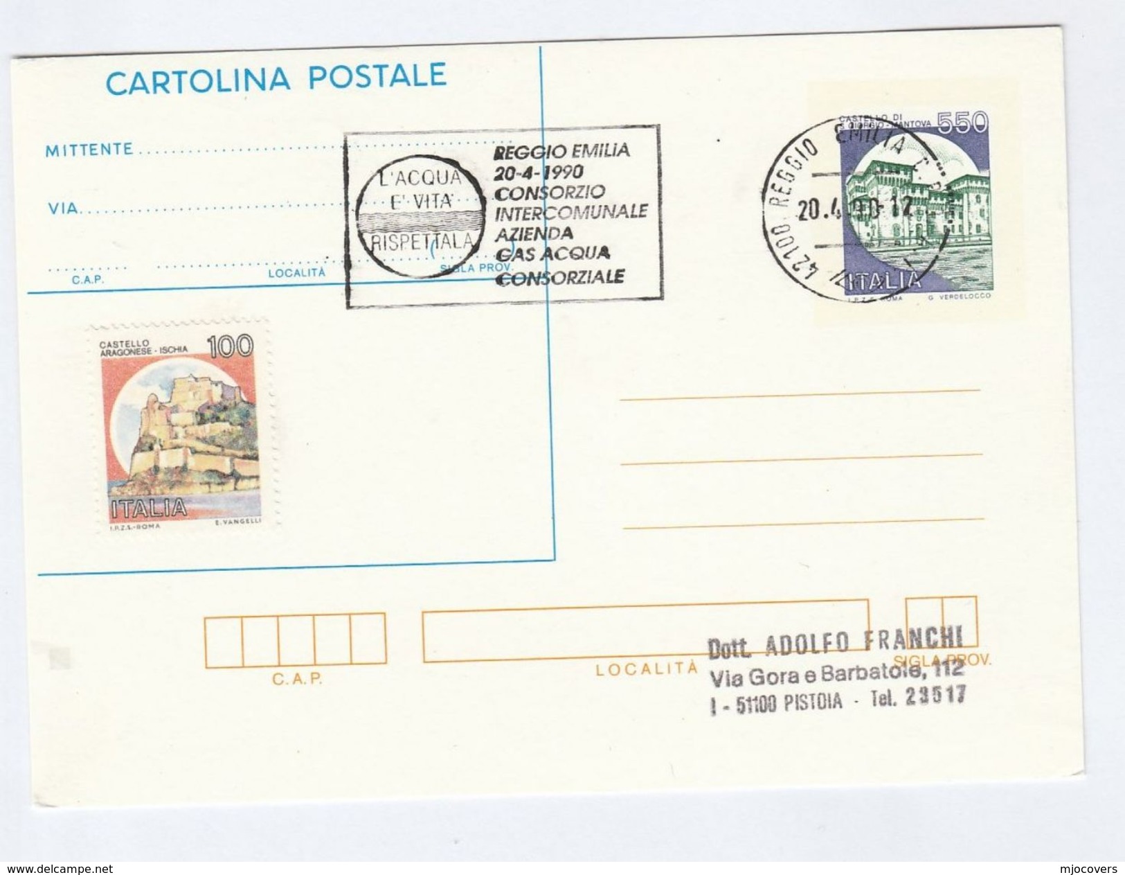 1990 ITALY COVER SLOGAN Pmk GAS WATER Intercomununal HOLDING CONSORTIUM EVENT Reggio Postal Stationery Card Energy Stamp - Gas