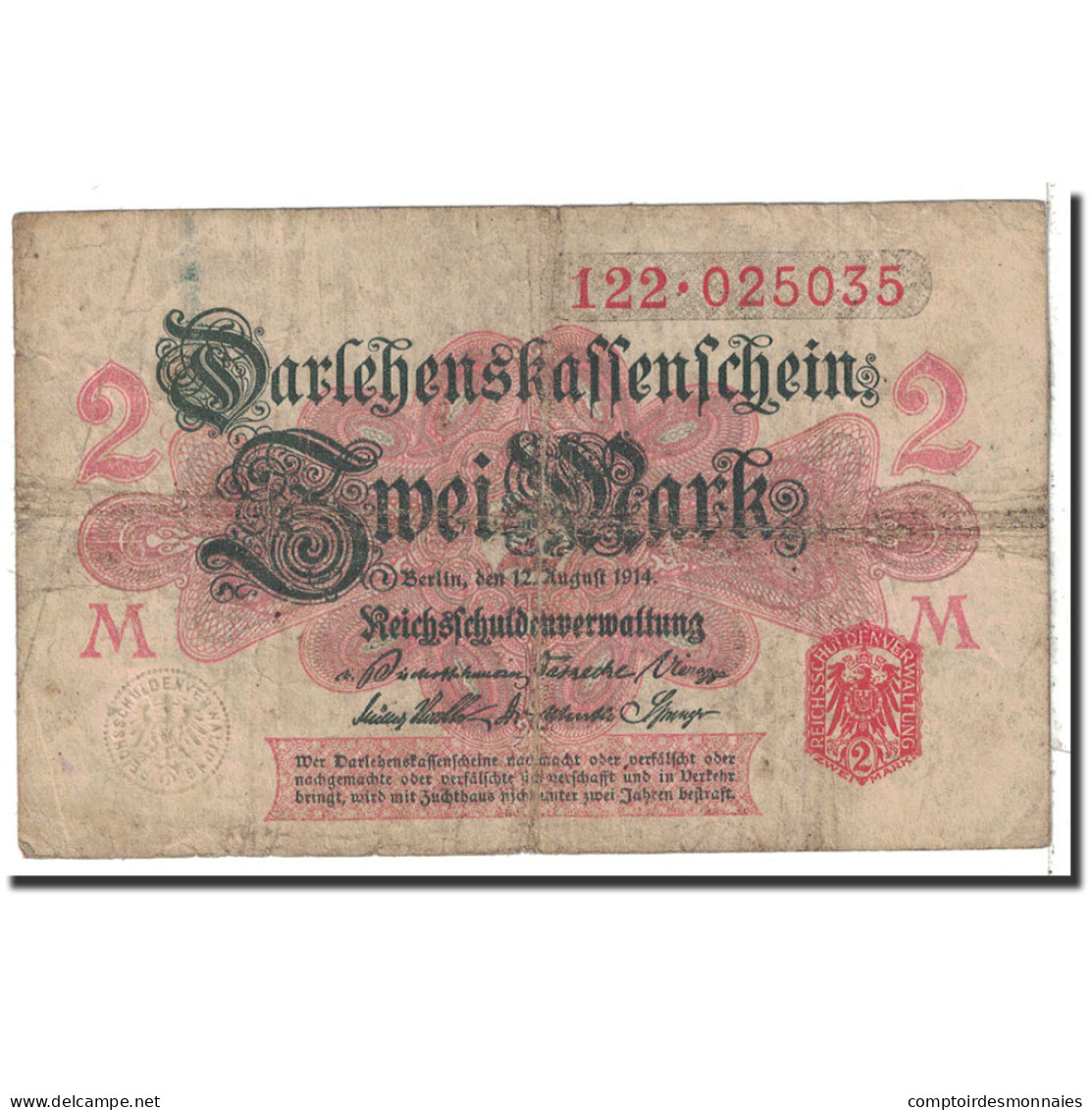 Billet, Allemagne, 2 Mark, 1914, 1914-08-12, KM:53, B - Bundeskassenschein