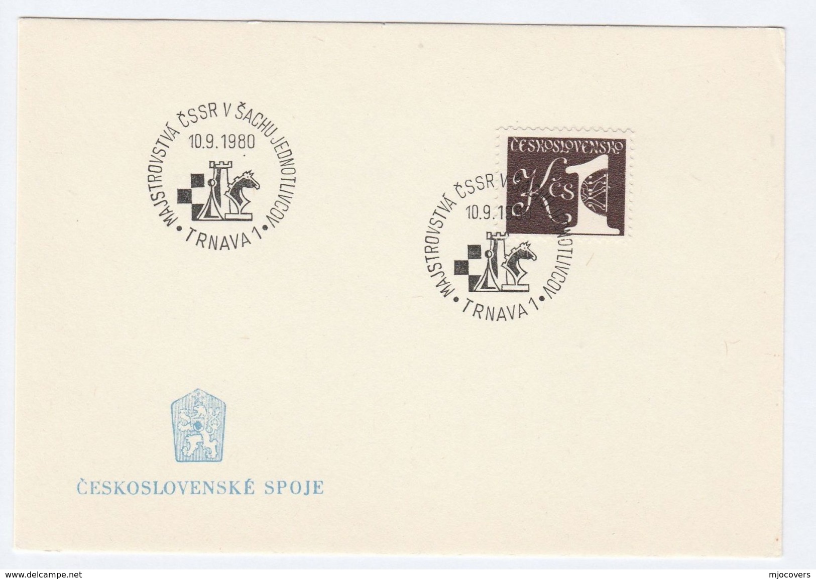 1980 Czechoslovakia  CHESS EVENT COVER Card Stamps - Covers & Documents