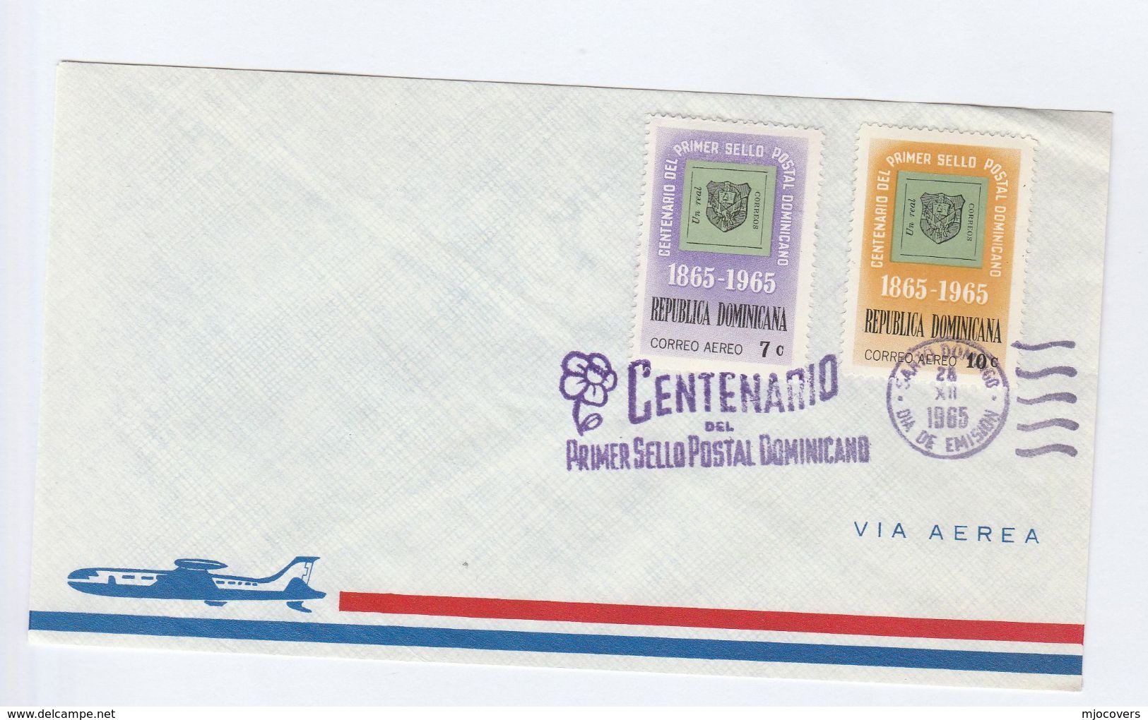 1965 DOMINICAN REPUBLIC FDC Classic STAMP ON STAMPS Stamp Centenary Cover - Stamps On Stamps