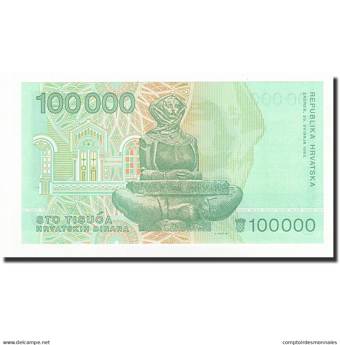 Billet, Croatie, 100,000 Dinara, 1993-05-30, KM:27A, NEUF - Croatia