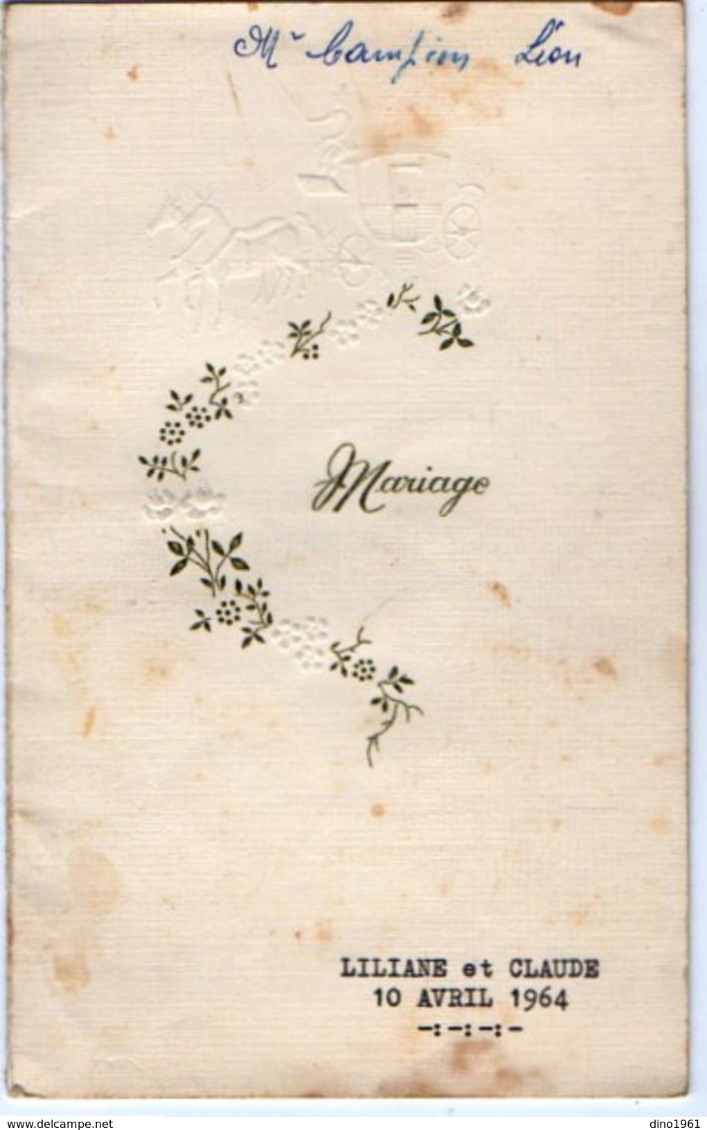 VP11.159 - Ancien Menu De 1964  - Mariage De Lilliane & Claude ?? ( Famille LE DUIGOU X ALLO ) - Menu