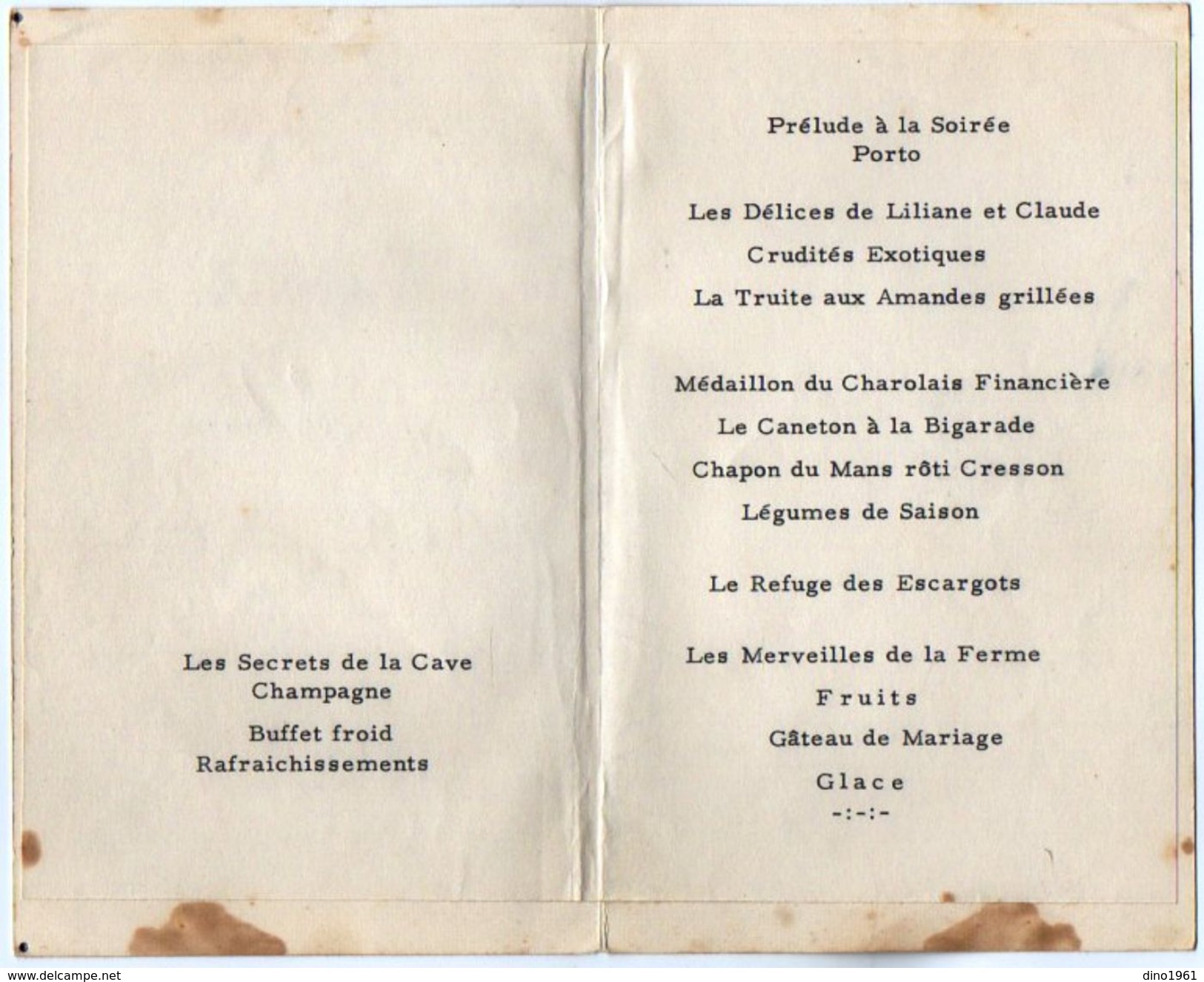 VP11.159 - Ancien Menu De 1964  - Mariage De Lilliane & Claude ?? ( Famille LE DUIGOU X ALLO ) - Menu