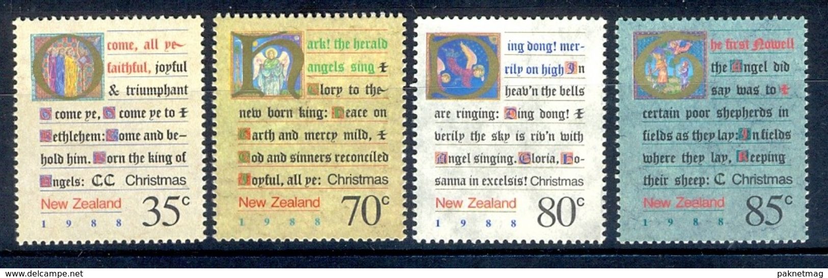 S240- New Zealand 1988. Christmas. Scott 908-911 Christmas Carols On Illuminated - Other & Unclassified