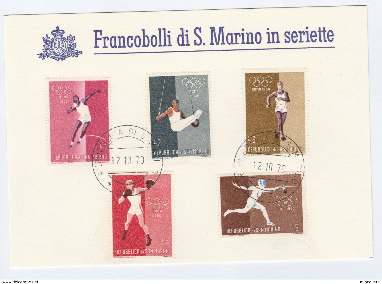 1970 SAN MARINO  COVER Special Card 1960 ROME OLYMPIC BOXING FENCING GYMNASTIC ATHLETICS Stamps Olympics Games Sport - Ete 1960: Rome