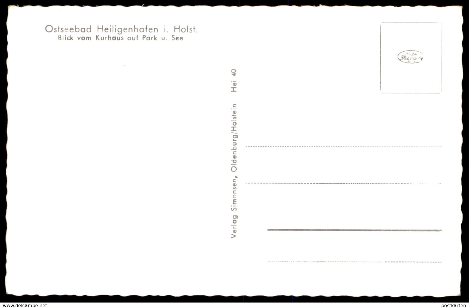 ÄLTERE POSTKARTE OSTSEEBAD HEILIGENHAFEN IN HOLSTEIN BLICK VOM KURHAUS AUF PARK UND SEE Postcard AK Cpa Ansichtskarte - Heiligenhafen