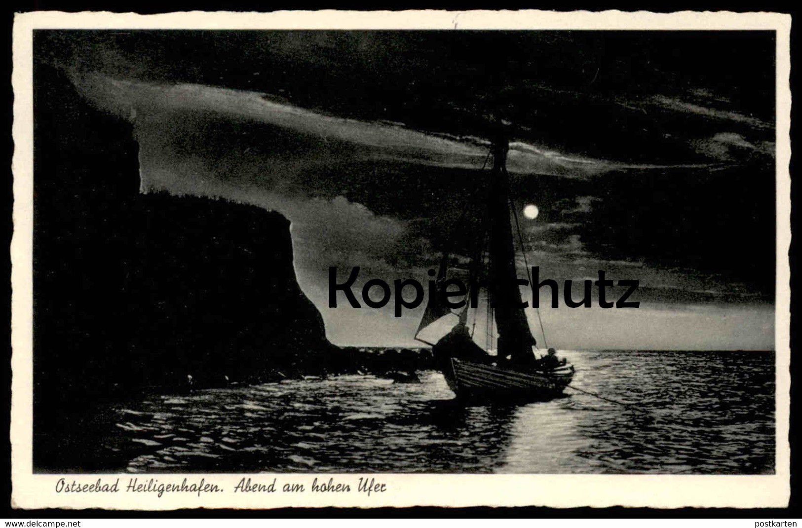 ALTE POSTKARTE OSTSEEBAD HEILIGENHAFEN ABEND AM HOHEN UFER Mond Strand Klippe Boot Moon Postcard AK Cpa Ansichtskarte - Heiligenhafen