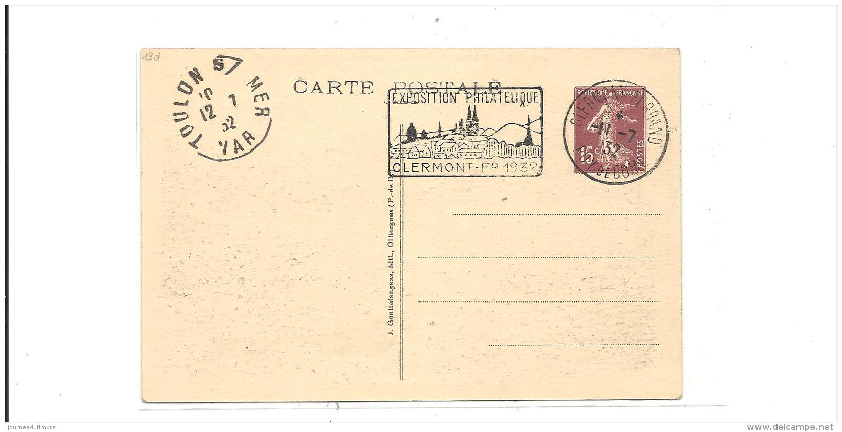 Entier Exposition Philatelique Clermont Ferrand 1932 - Standard- Und TSC-AK (vor 1995)