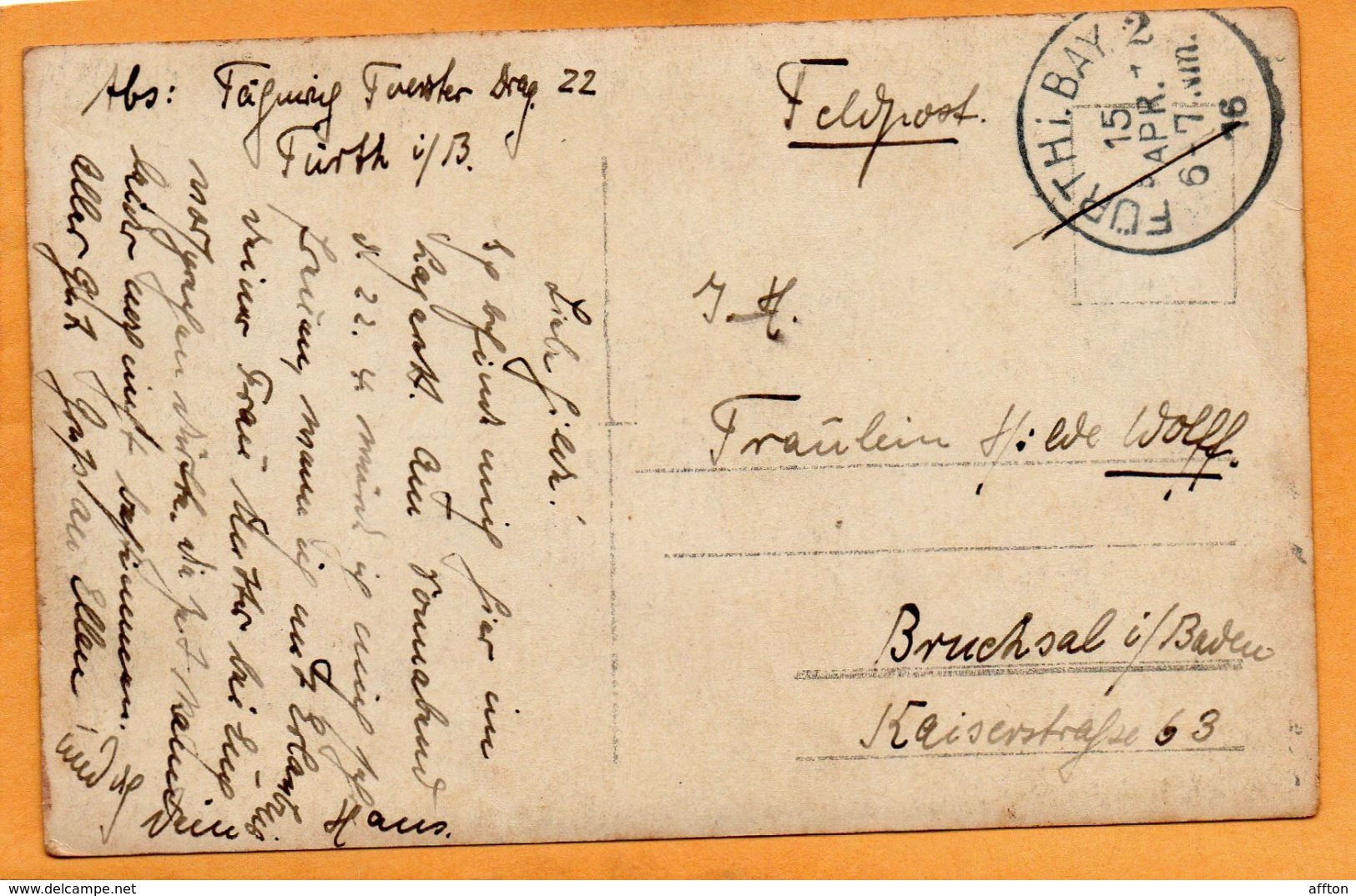 Furth Germany 1916 Postcard - Fuerth