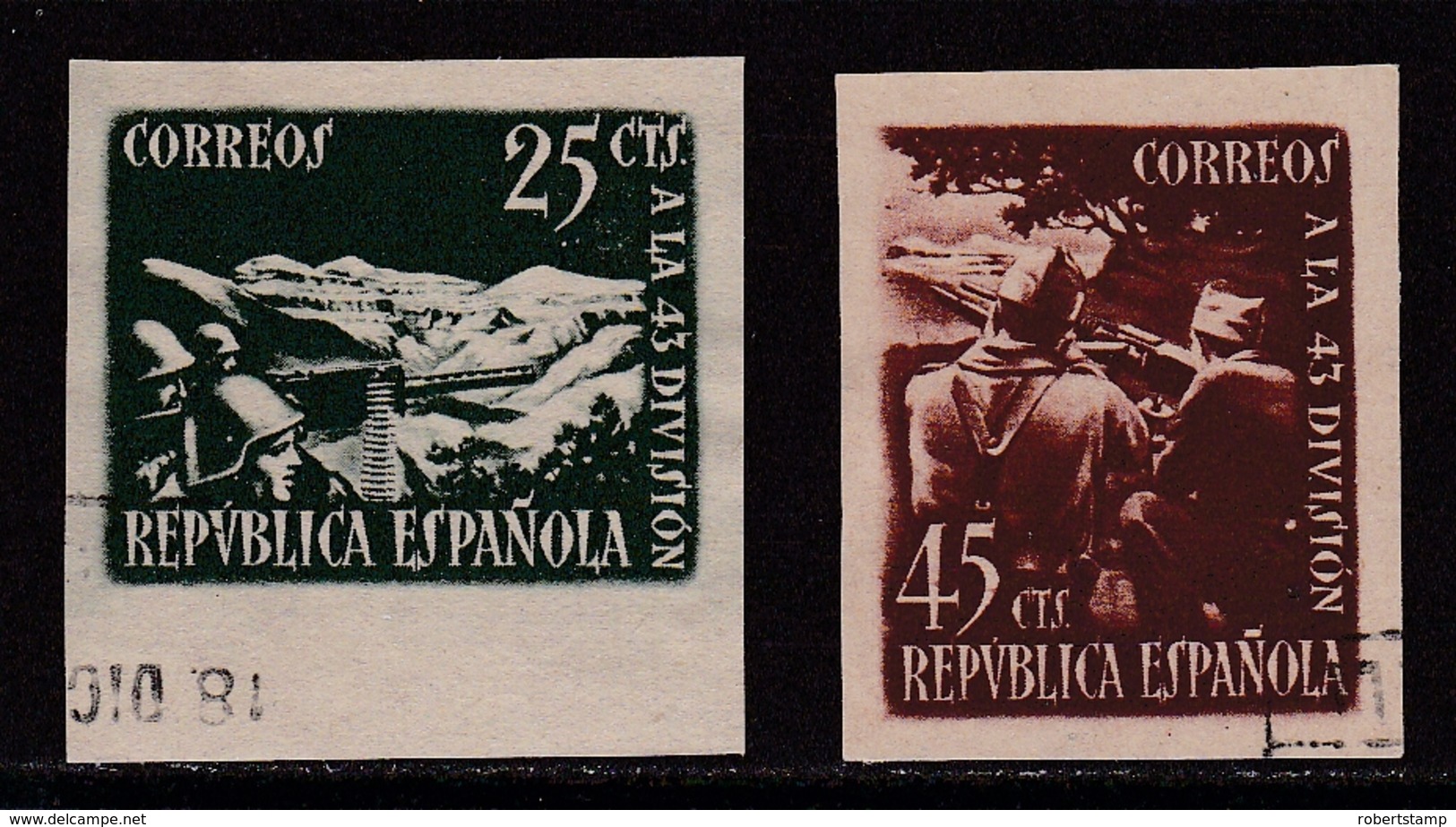 ESPAÑA 1938 - Homenaje A La 43 Division Serie Matasellada Edifil Nº 787A/788A SIN DENTAR - Oblitérés