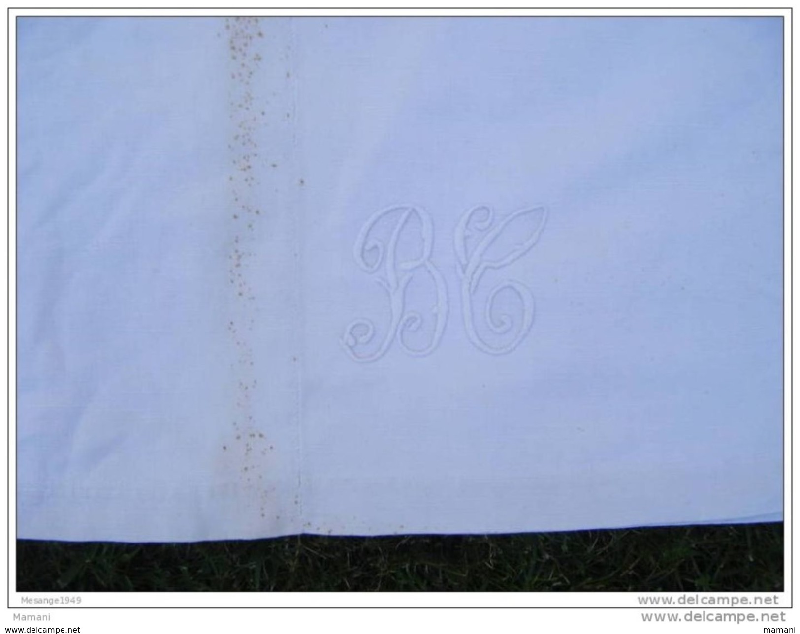 Drap Ancien  Monogramme BC 200x300 --------couture Au Centre-traces De Jaunissement  Au Pliage-2606---- - Bed Sheets