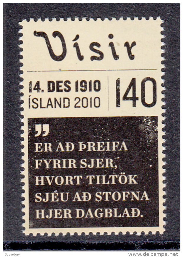 Iceland 2010 MNH Scott #1213 Iceland's First Newspaper 100 Years - Ungebraucht