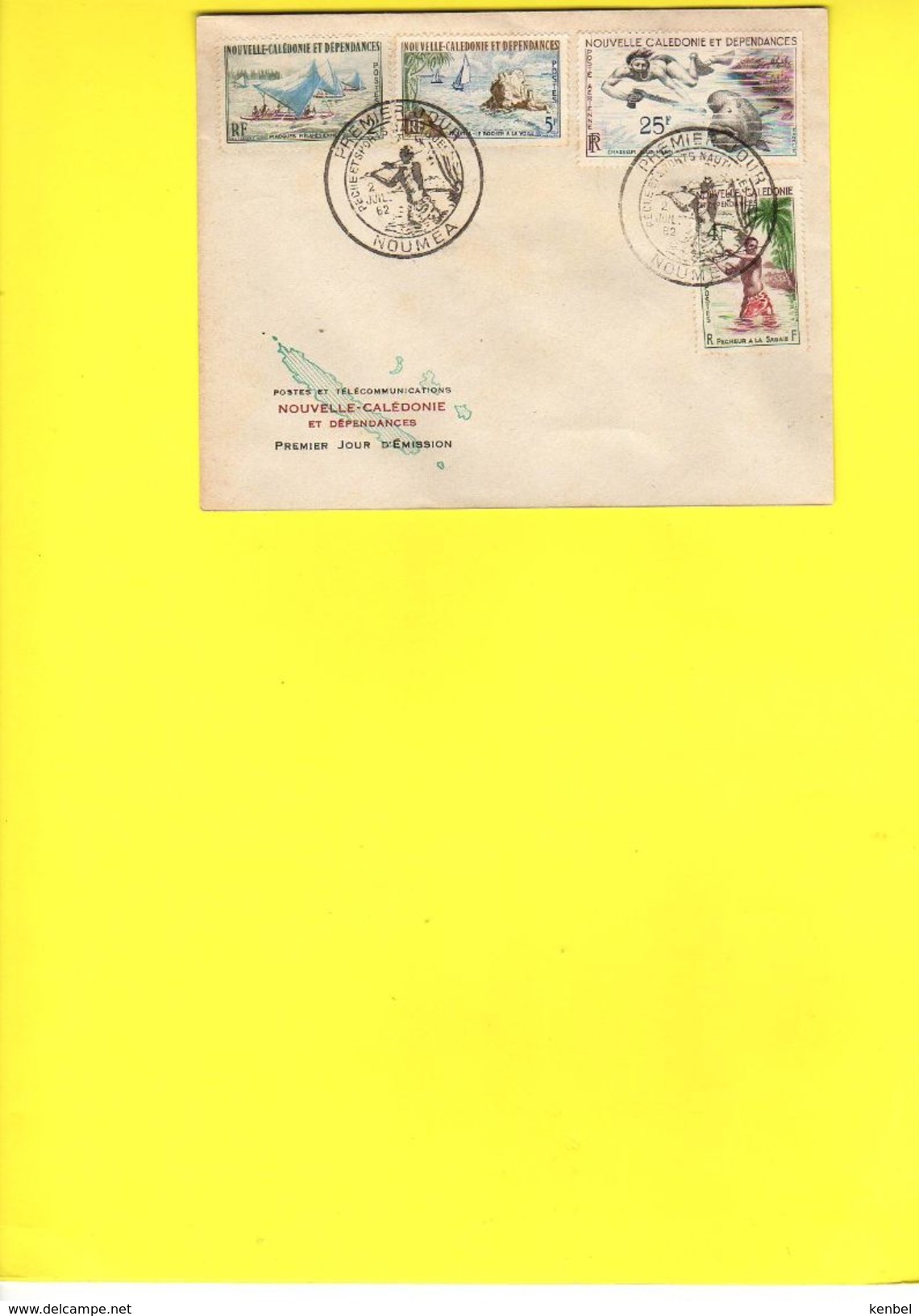 FDC 1962 Peche Et Transports Nautique, Peche Sous Marine, Pirogues, Rocher à La Voile, Pecheur à Sagaie - Plongée