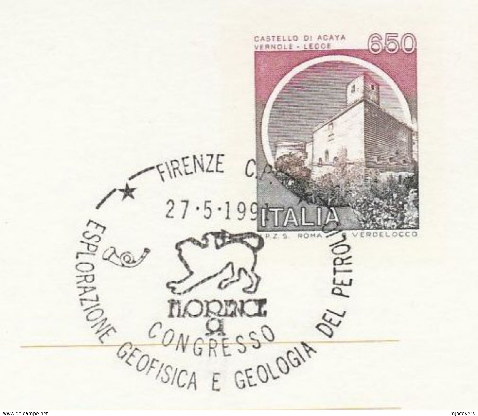 1991 Firenze OIL EXPLORATION GEOPHYSICS CONGRESS Event COVER Italy Geology Stationery Stamp Petroleum Minerals Energy - Pétrole