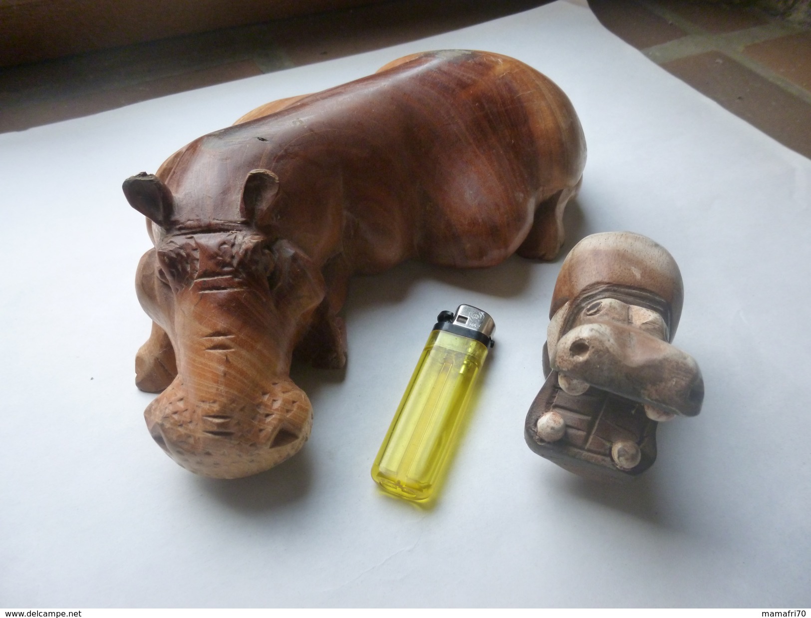 2 Hippopotames Sculptés En Bois - Art Africain