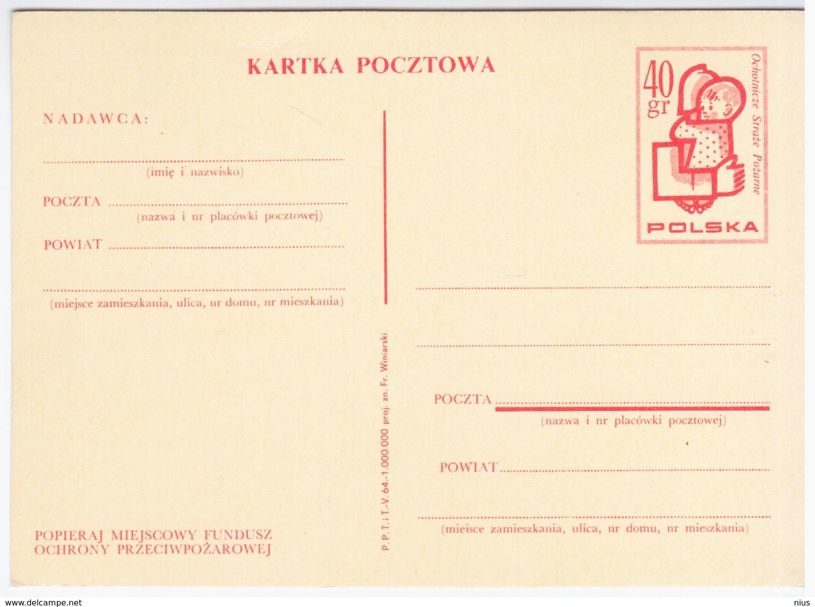 Poland Polska 1964 Voluntary Firefighters, Fire Protection - Stamped Stationery