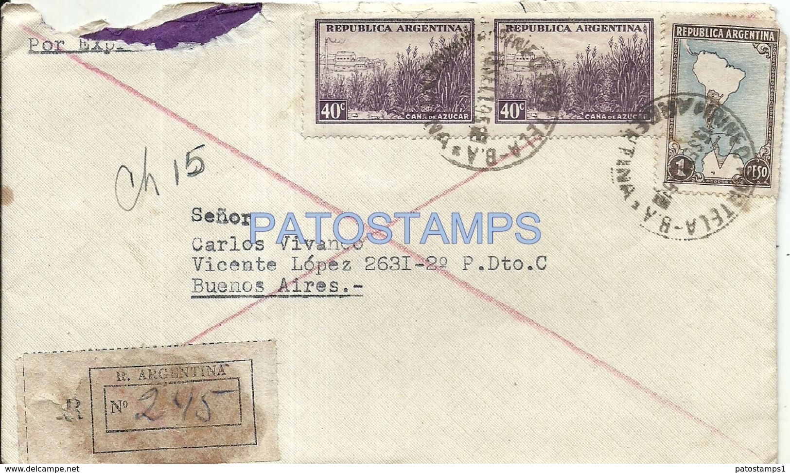 80051 ARGENTINA IRENEO PORTELA BARADERO BS AS COVER REGISTERED YEAR 1951 CIRCULATED TO BS AS MULTI STAMPS NO POSTCARD - Other & Unclassified