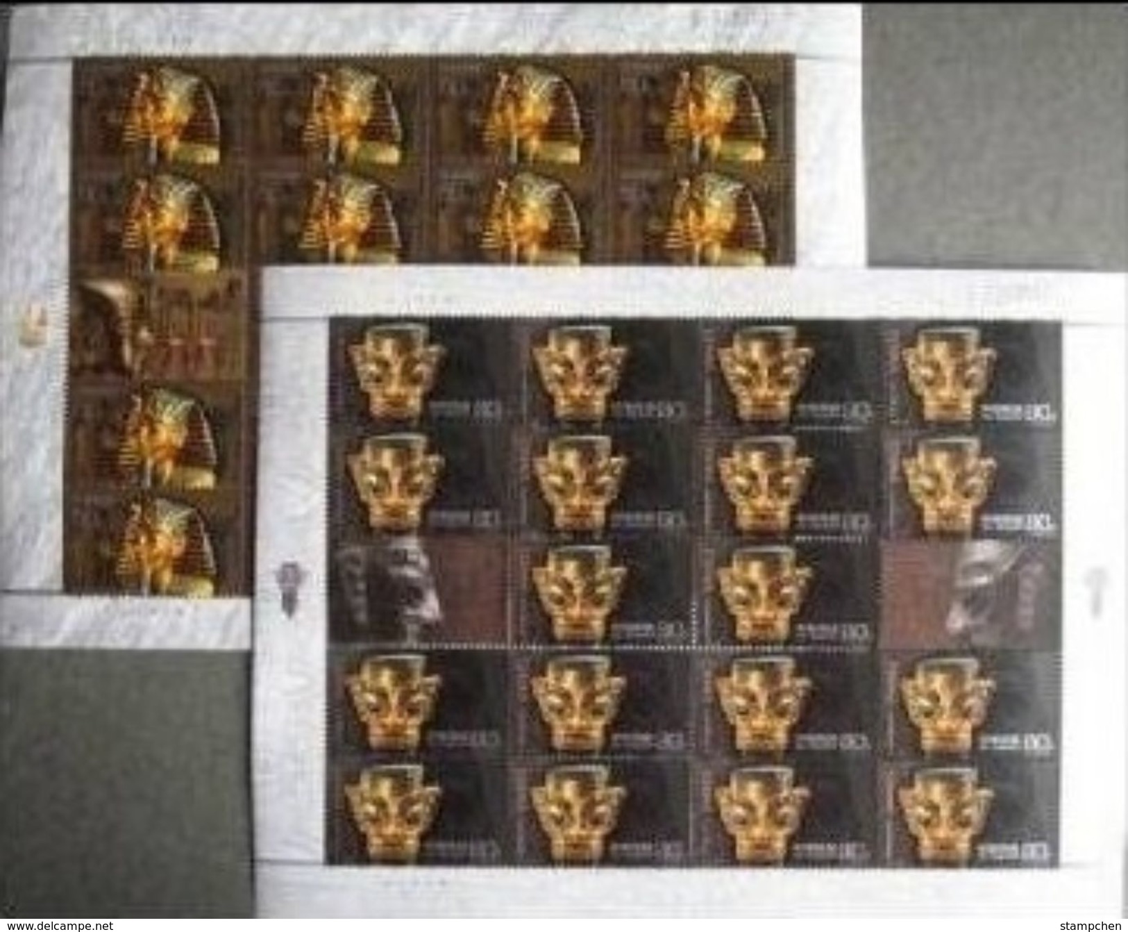 China 2001-20 Ancient Gilded And Gold Mask Stamps Sheets Archeology Joint Issued With Egypt - Minerals