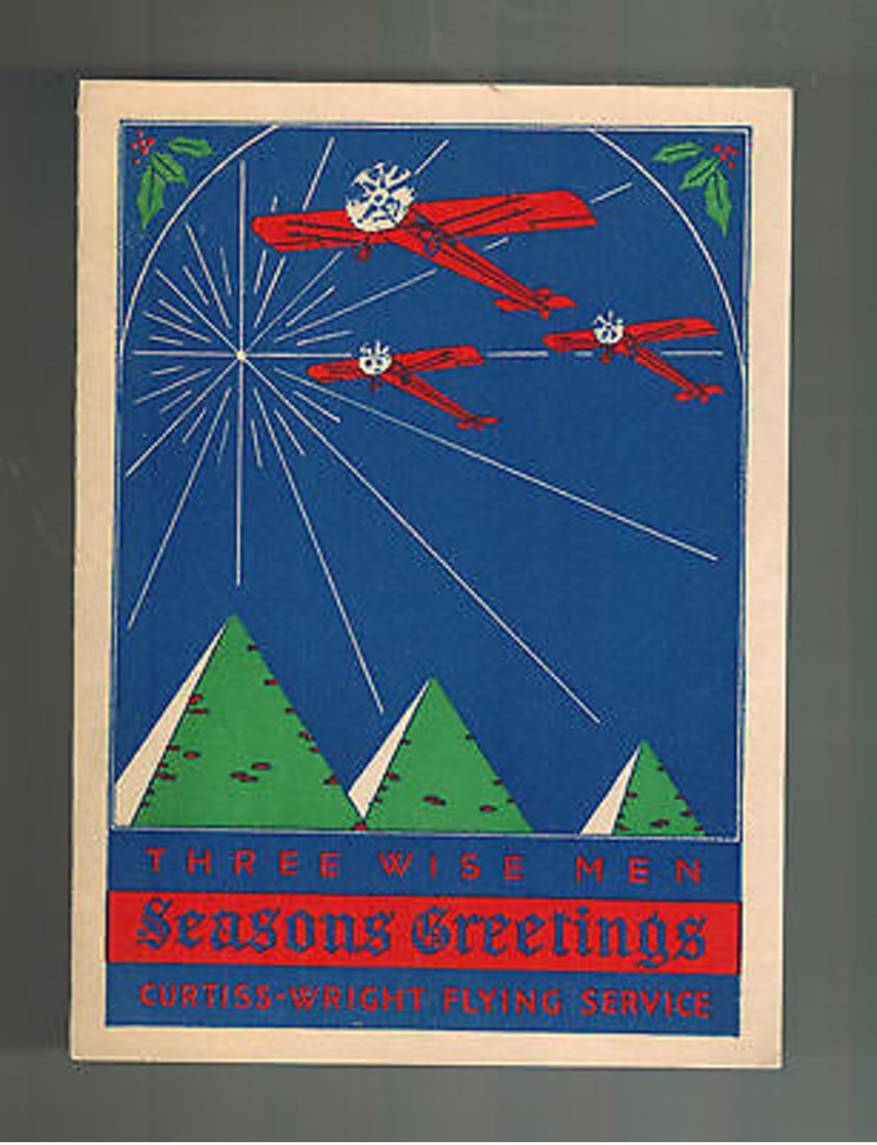 Original Mint Curtis Wright Flying Services Christmas Greeting Card - Other & Unclassified