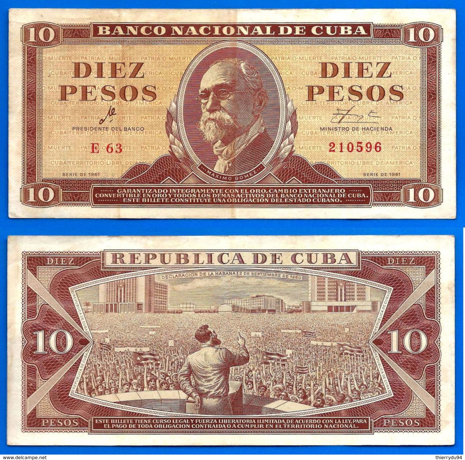 Cuba 10 Pesos 1961 Signature Che Guevara Centavos Centavo Pesos Billet Skrill Bitcoin OK - Cuba