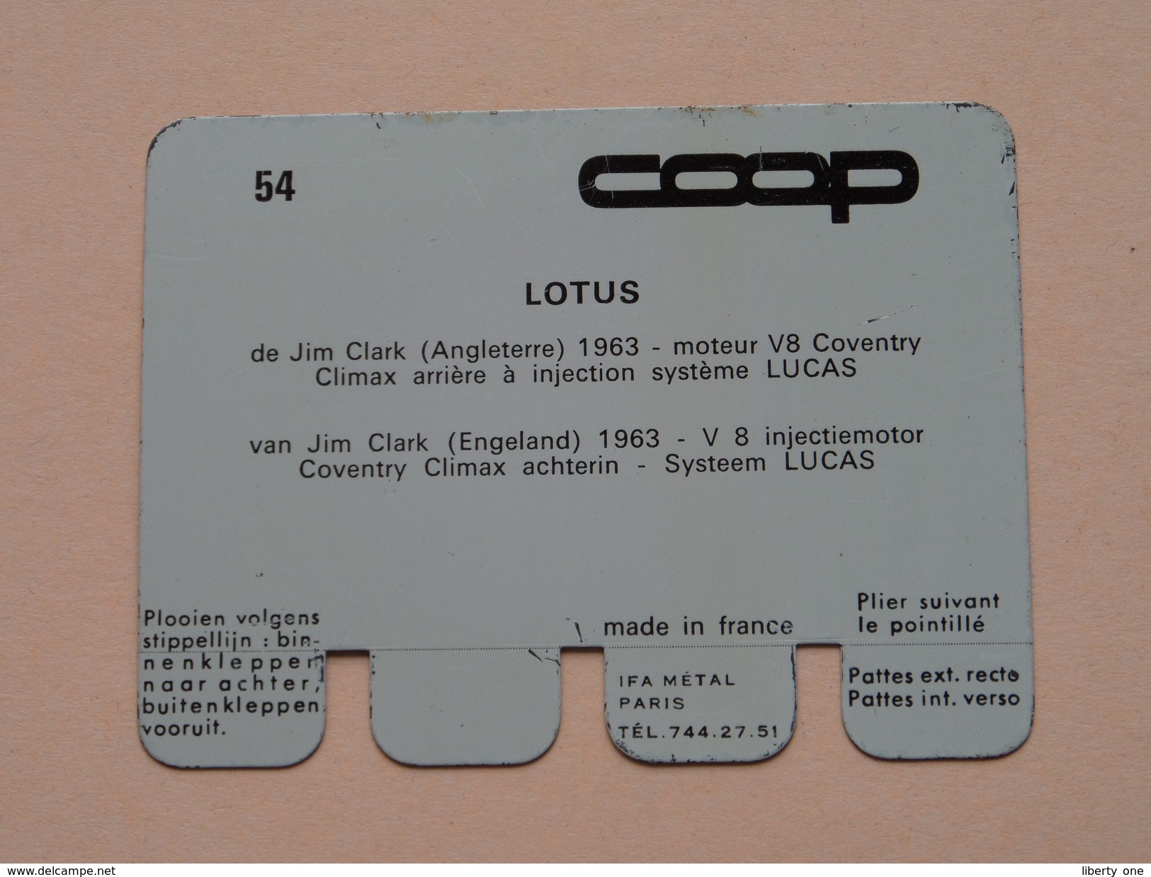 LOTUS - Coll. N° 54 NL/FR ( Plaquette C O O P - Voir Photo - IFA Metal Paris ) ! - Plaques En Tôle (après 1960)