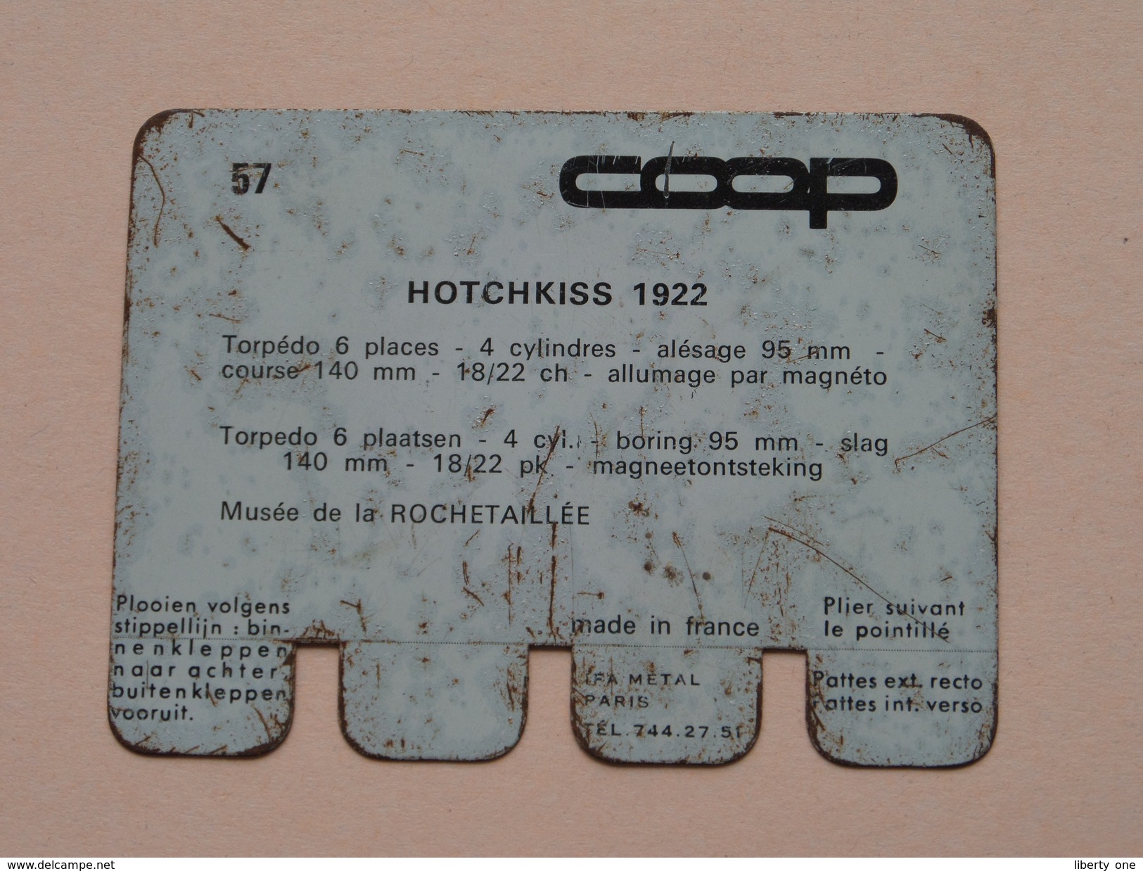 HOTCHKISS 1922 - Coll. N° 57 NL/FR ( Plaquette C O O P - Voir Photo - IFA Metal Paris ) ! - Plaques En Tôle (après 1960)