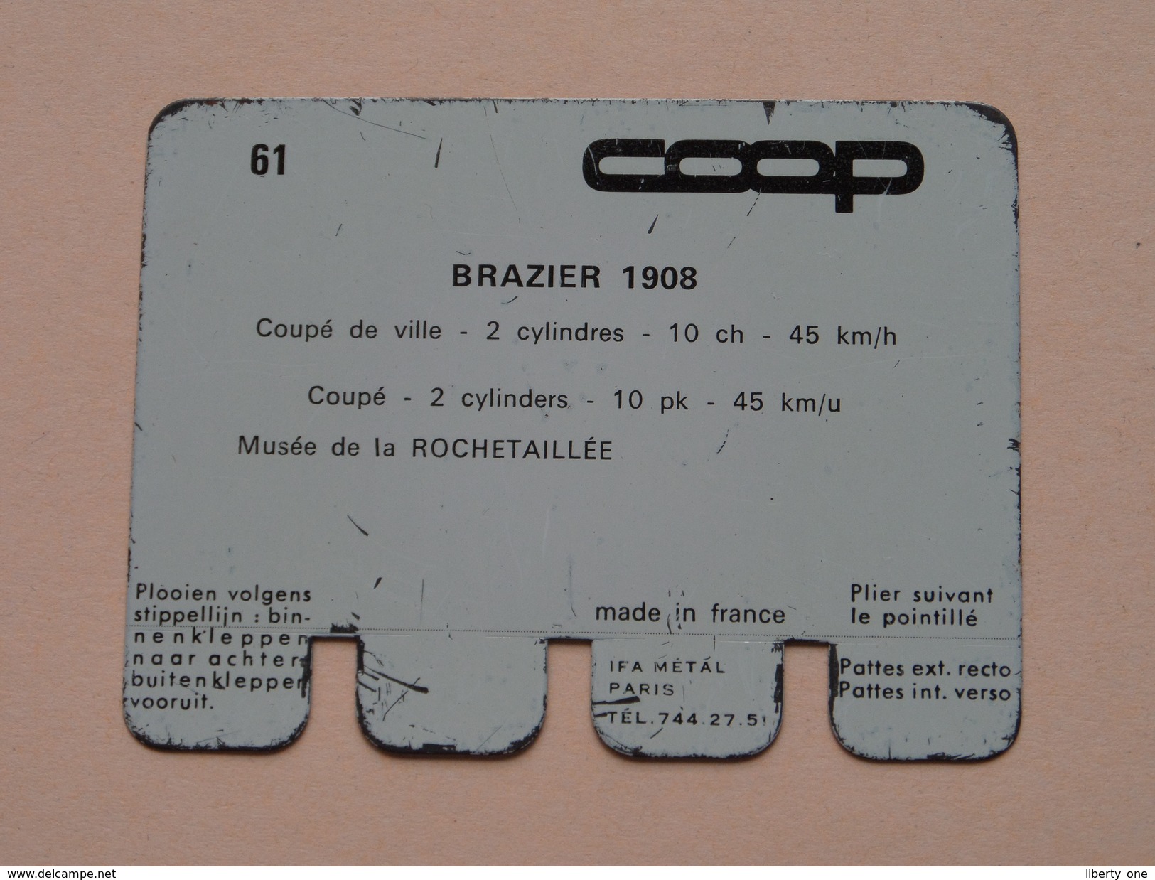 BRAZIER 1908 - Coll. N° 61 NL/FR ( Plaquette C O O P - Voir Photo - IFA Metal Paris ) ! - Plaques En Tôle (après 1960)