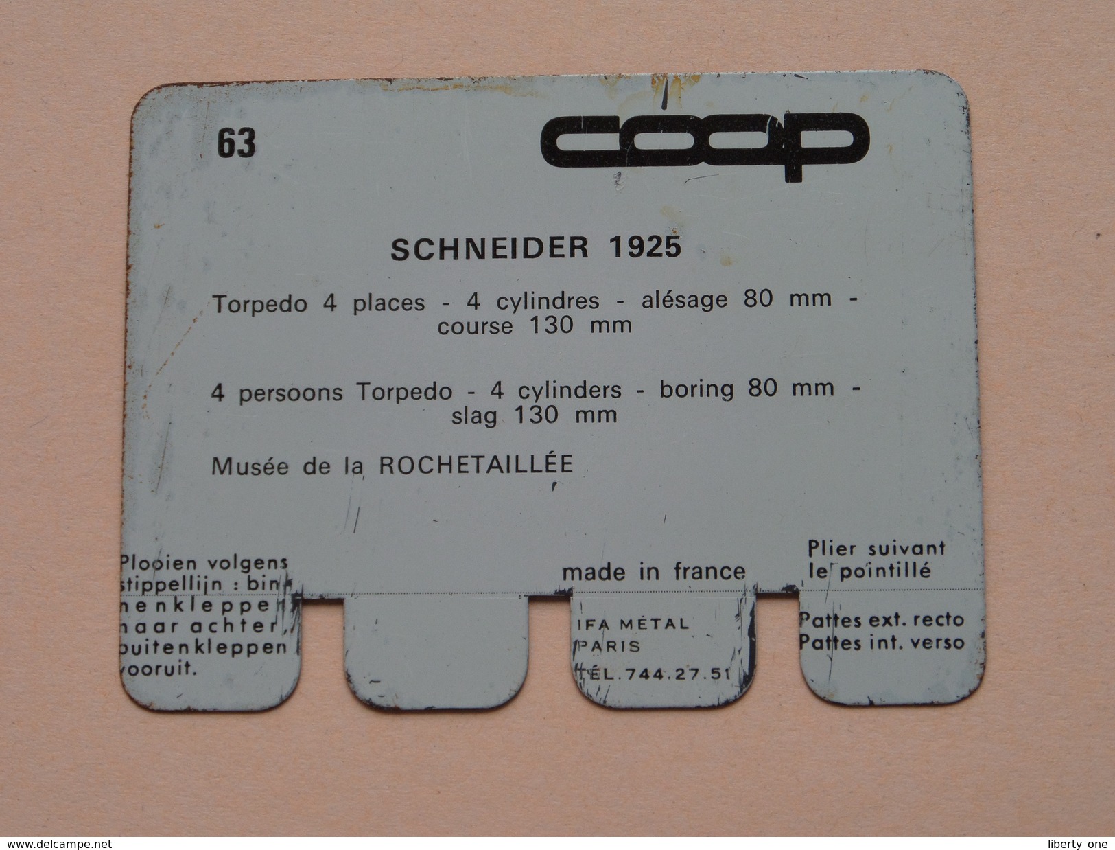 SCHNEIDER 1925 - Coll. N° 63 NL/FR ( Plaquette C O O P - Voir Photo - IFA Metal Paris ) ! - Blechschilder (ab 1960)