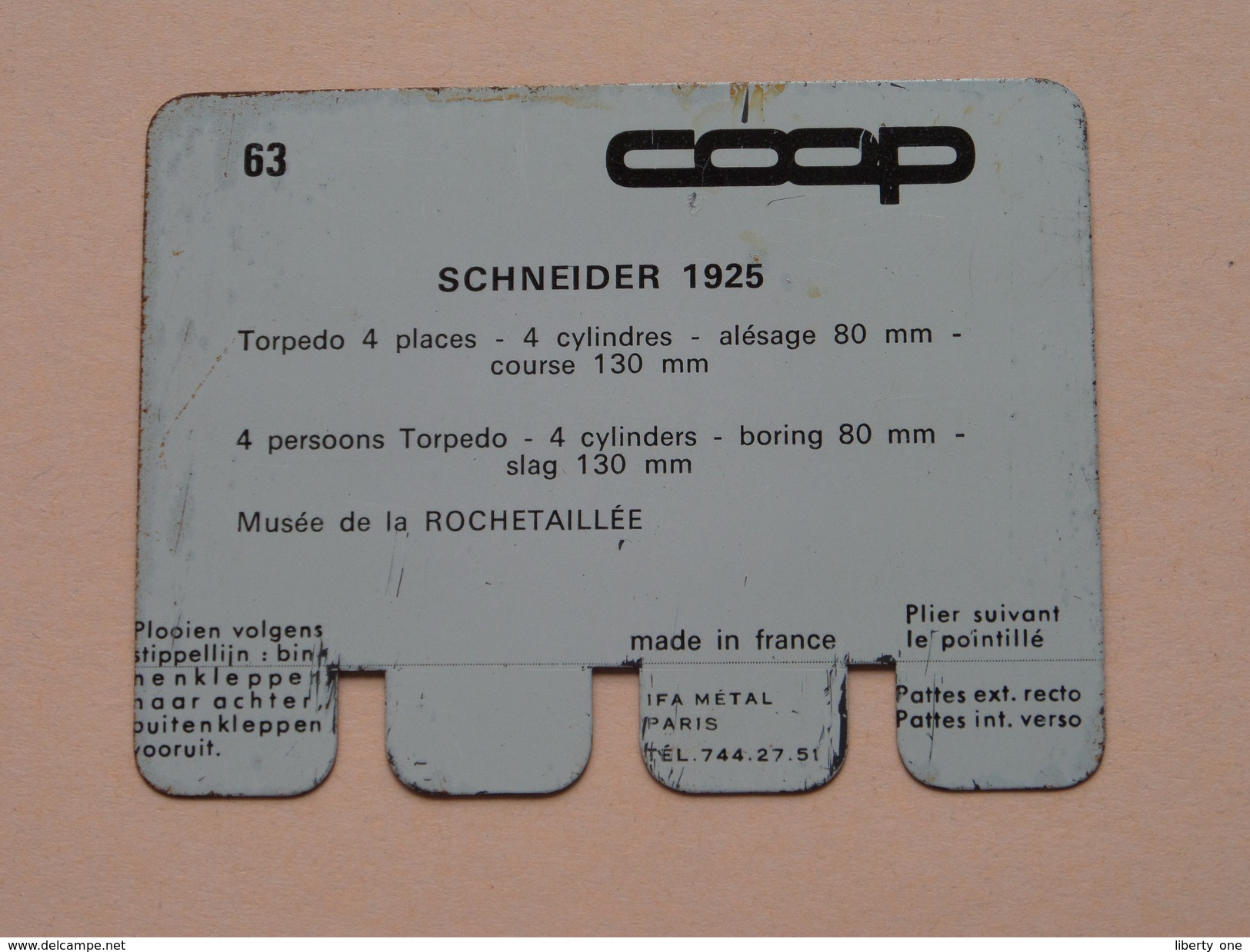 SCHNEIDER 1925 - Coll. N° 63 NL/FR ( Plaquette C O O P - Voir Photo - IFA Metal Paris ) ! - Plaques En Tôle (après 1960)