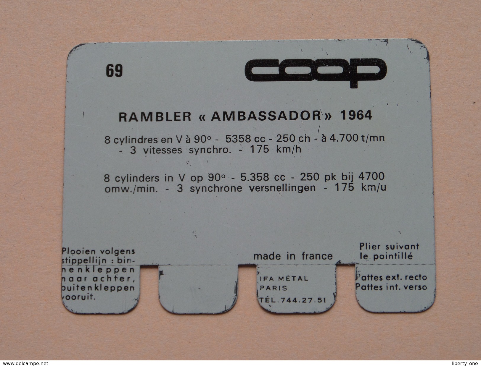 RAMBLER AMBASSADOR 1964 - Coll. N° 69 NL/FR ( Plaquette C O O P - Voir Photo - IFA Metal Paris ) ! - Plaques En Tôle (après 1960)