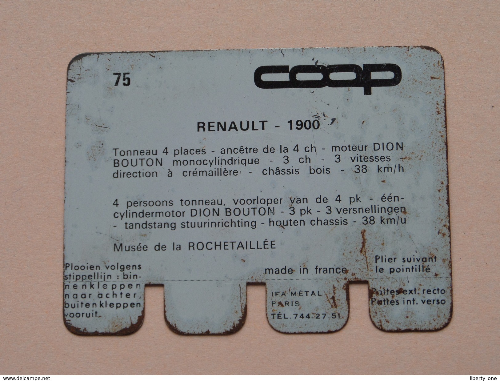 RENAULT 1900 - Coll. N° 75 NL/FR ( Plaquette C O O P - Voir Photo - IFA Metal Paris ) ! - Targhe In Lamiera (a Partire Dal 1961)