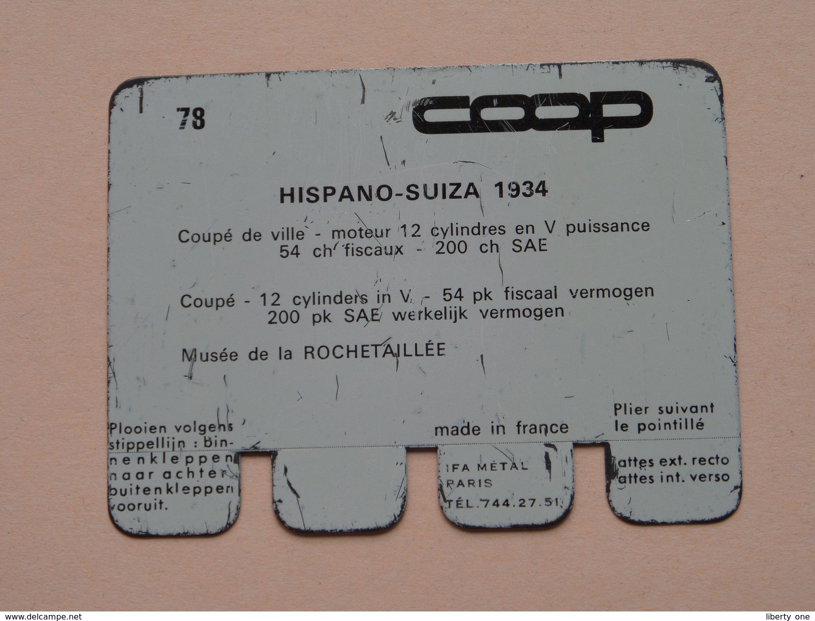 HISPANO-SUIZA 1934 - Coll. N° 78 NL/FR ( Plaquette C O O P - Voir Photo - IFA Metal Paris ) ! - Plaques En Tôle (après 1960)