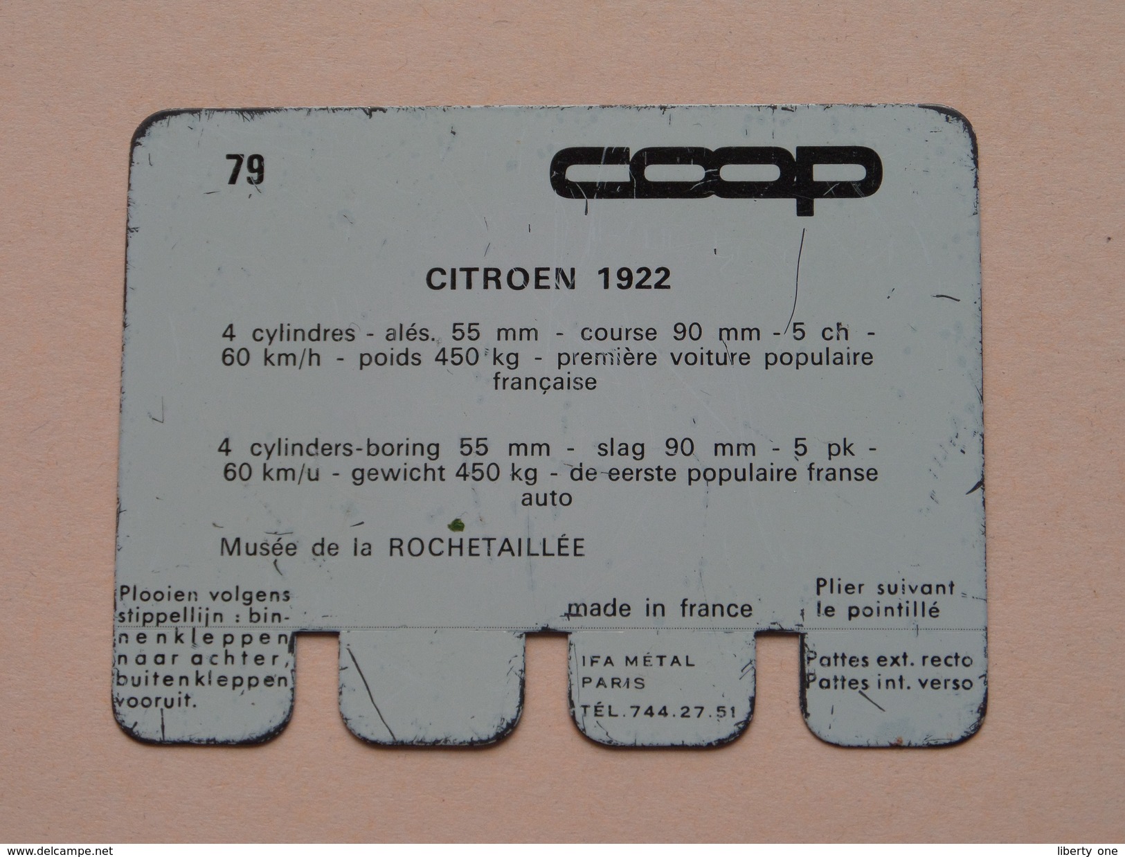 CITROEN 1922 - Coll. N° 79 NL/FR ( Plaquette C O O P - Voir Photo - IFA Metal Paris ) ! - Targhe In Lamiera (a Partire Dal 1961)