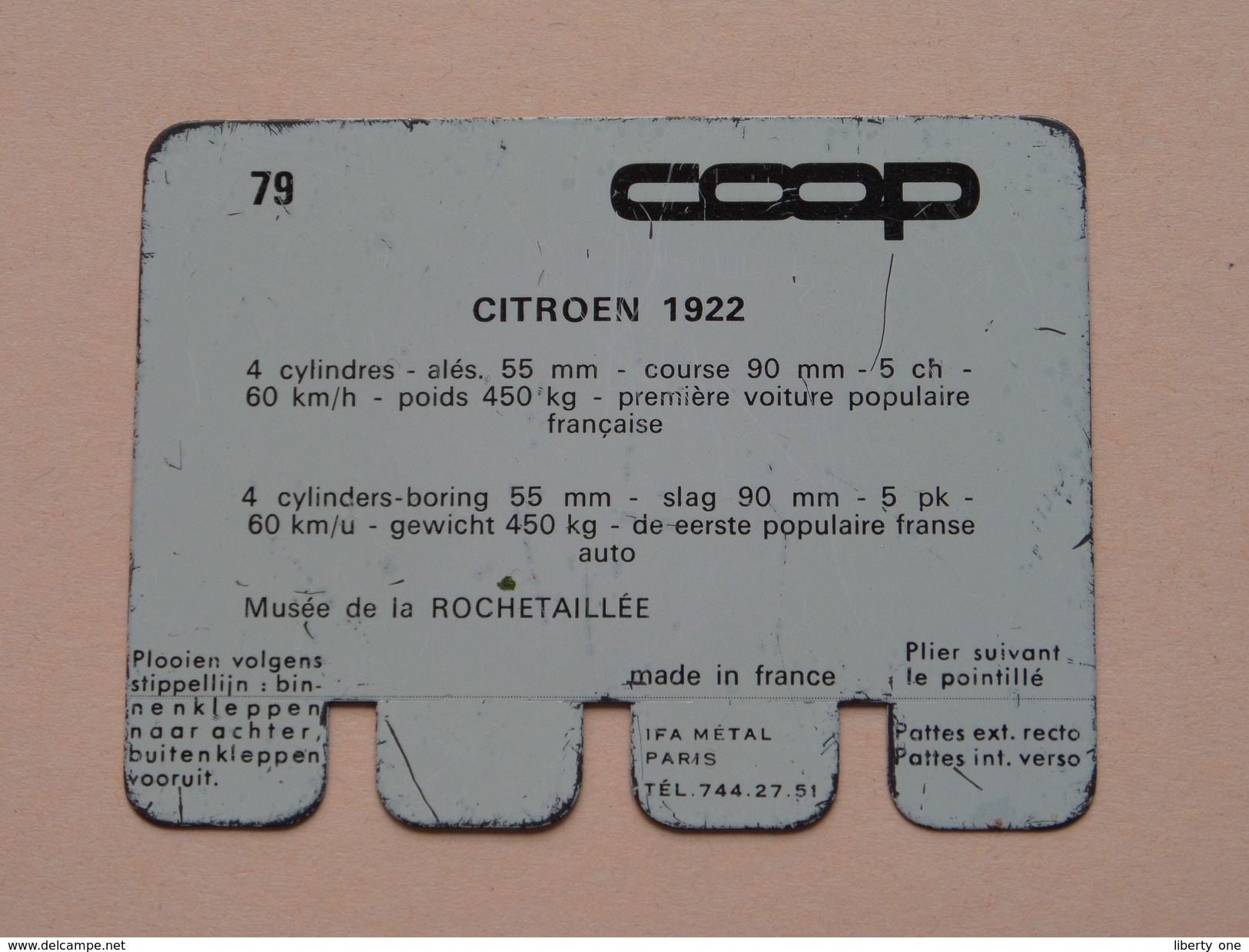 CITROEN 1922 - Coll. N° 79 NL/FR ( Plaquette C O O P - Voir Photo - IFA Metal Paris ) ! - Plaques En Tôle (après 1960)