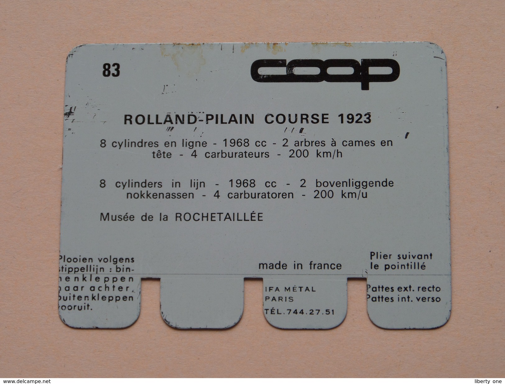 ROLLAND-PILAIN COURSE 1923 - Coll. N° 83 NL/FR ( Plaquette C O O P - Voir Photo - IFA Metal Paris ) ! - Targhe In Lamiera (a Partire Dal 1961)
