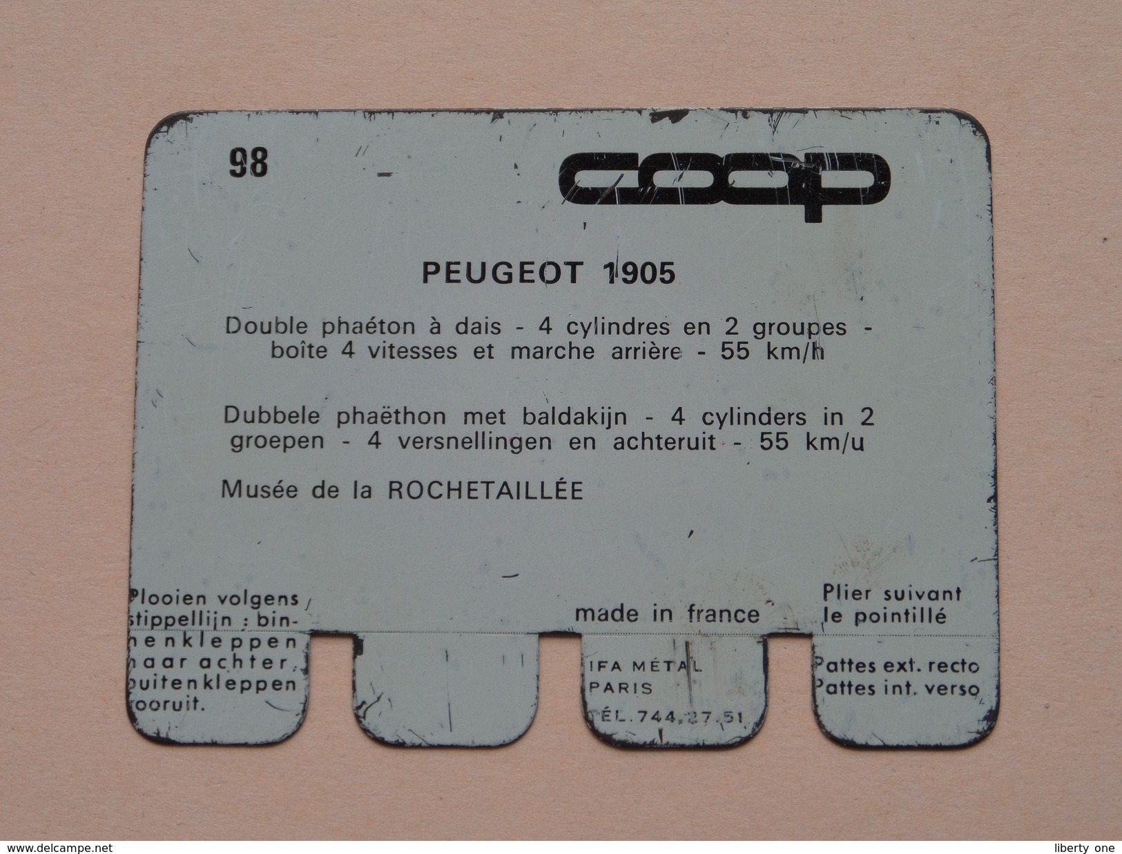 PEUGEOT 1905 - Coll. N° 98 NL/FR ( Plaquette C O O P - Voir Photo - IFA Metal Paris ) ! - Targhe In Lamiera (a Partire Dal 1961)