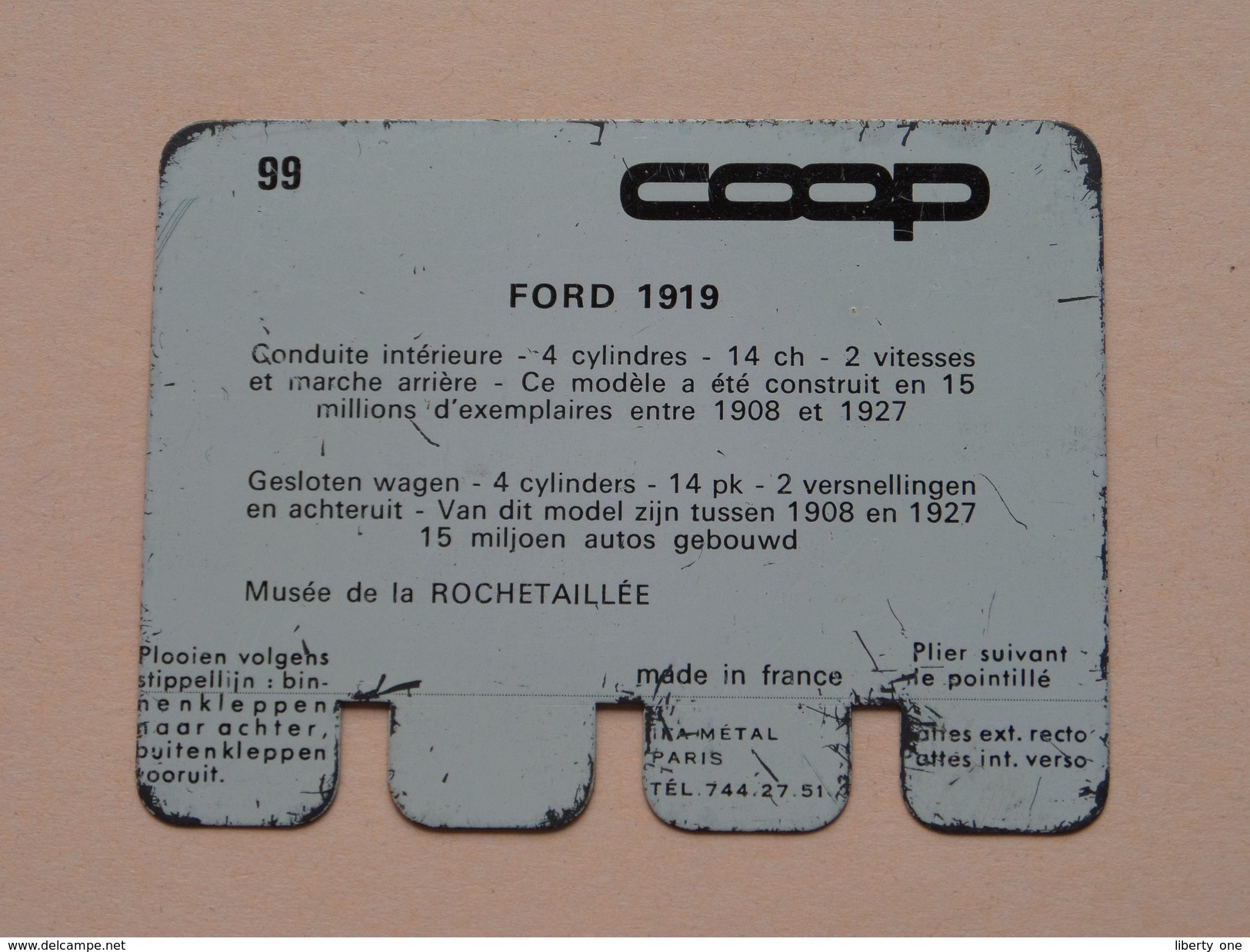 FORD 1919 - Coll. N° 99 NL/FR ( Plaquette C O O P - Voir Photo - IFA Metal Paris ) ! - Blechschilder (ab 1960)