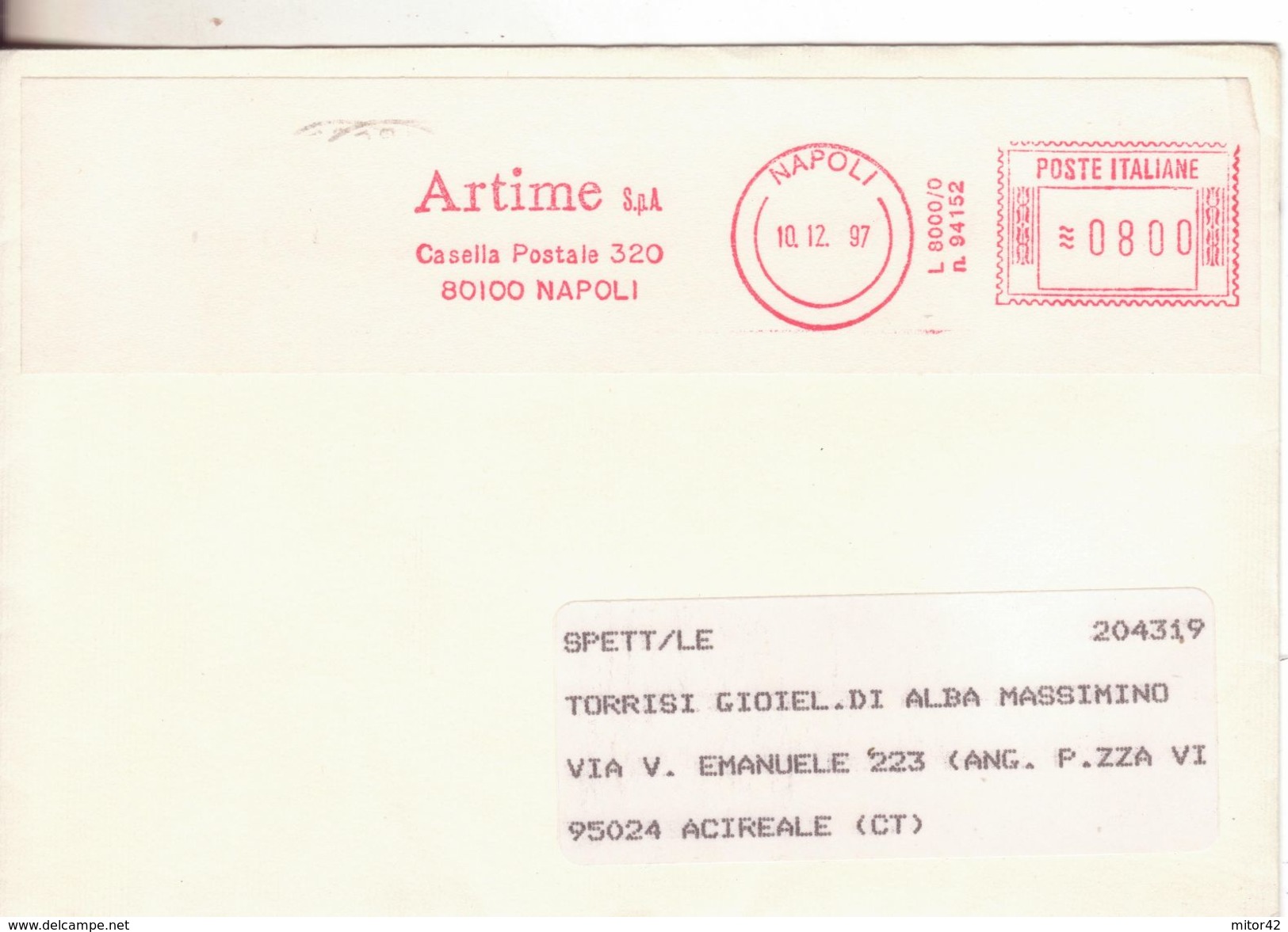 3-Invito Al Collezionismo Di Acireale: Affrancature Meccaniche Rosse:1997-Artime S.p.A.-Napoli X Acireale - Macchine Per Obliterare (EMA)