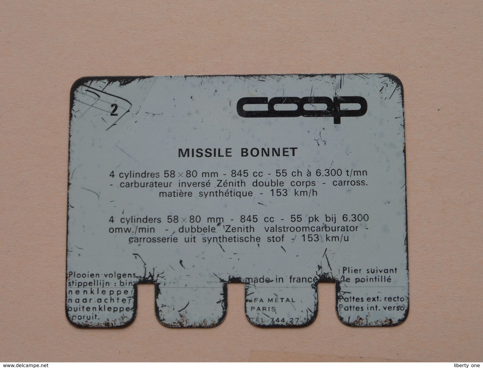 MISSILE BONNET - Coll. N° 2 NL/FR ( Plaquette C O O P - Voir Photo - IFA Metal Paris ) ! - Plaques En Tôle (après 1960)