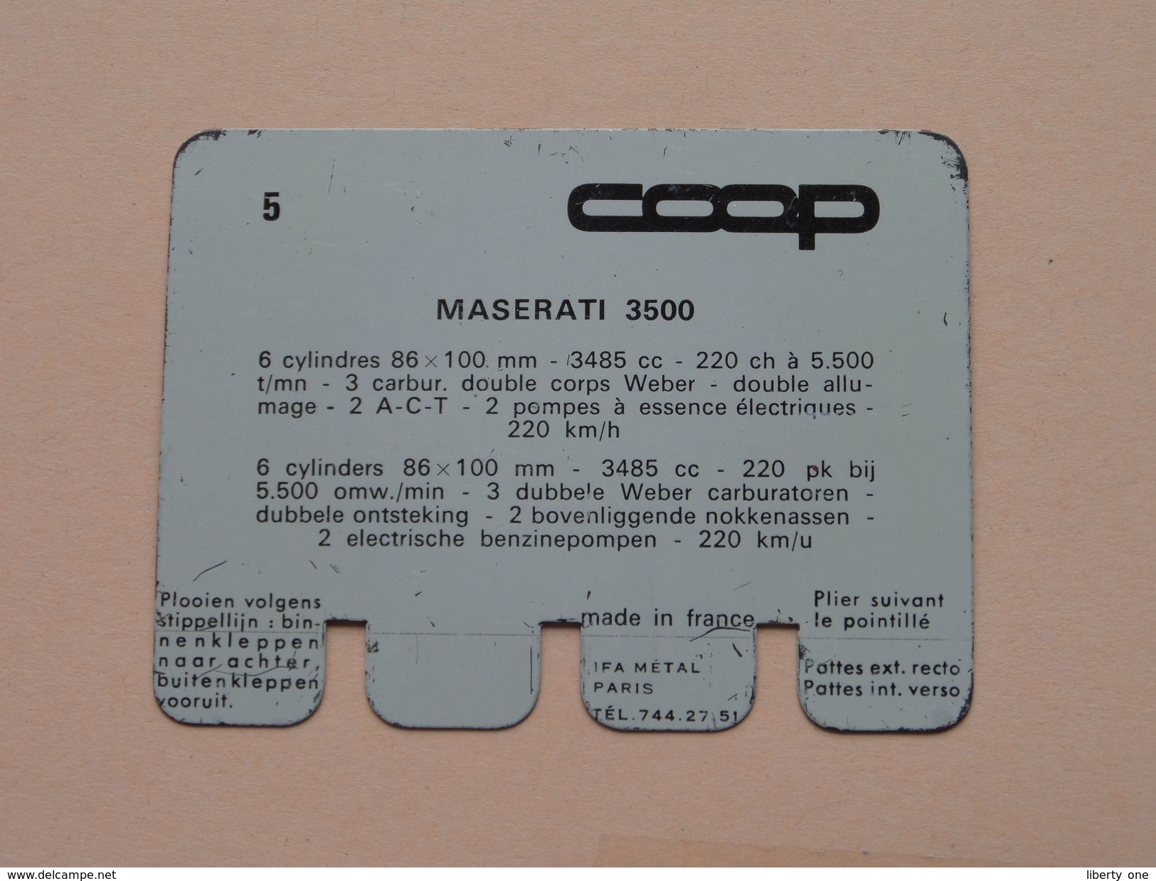MASERATI 3500 - Coll. N° 5 NL/FR ( Plaquette C O O P - Voir Photo - IFA Metal Paris ) ! - Plaques En Tôle (après 1960)